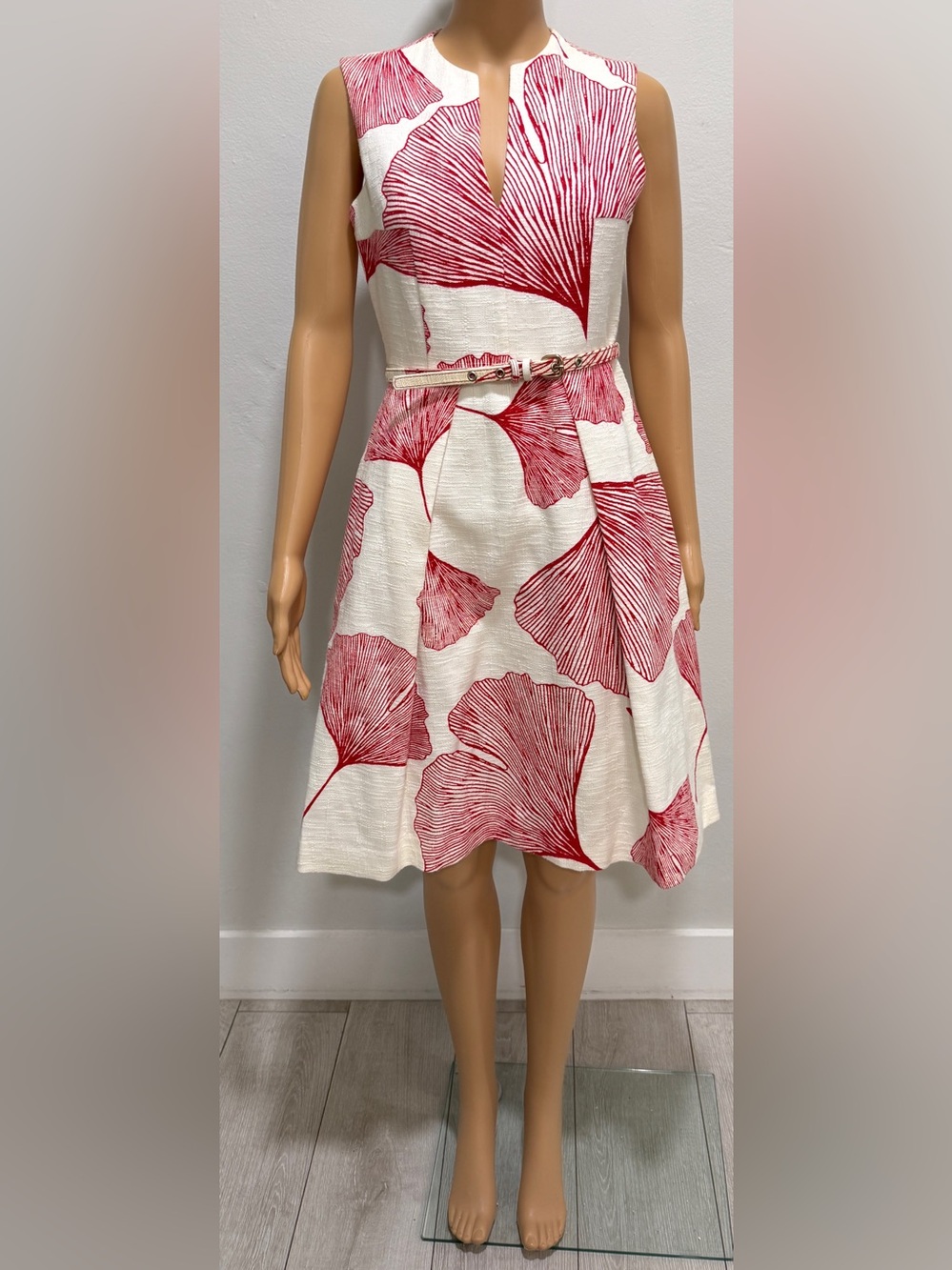 Adolfo Dominguez White Dress with Red Floral Print